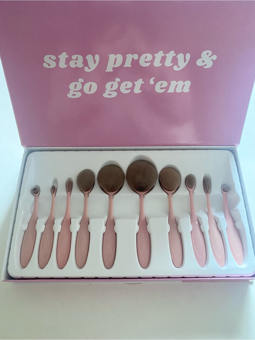 Like New/Open Box- Rose Gold Oval Makeup Brush Set –10-Piece Face & Eye Tool Kit